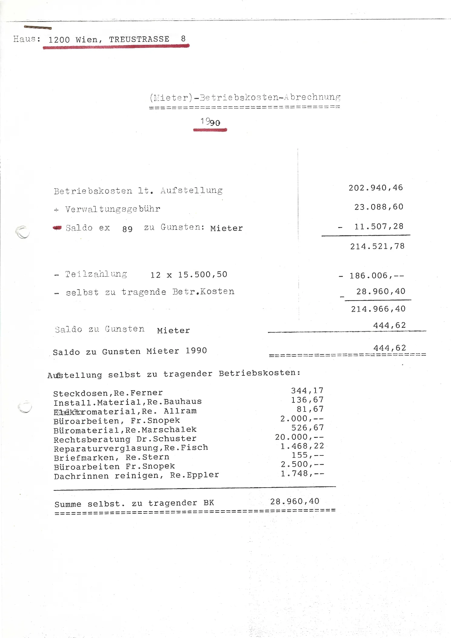 Utility Cost Statement 1